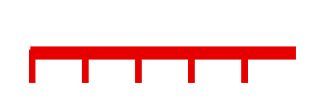 Red horizontal line with five red ticks on under side from left to right.