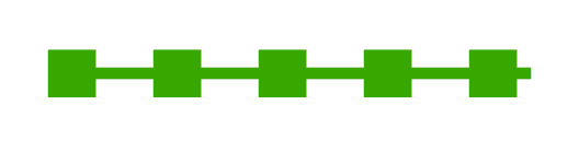 Horizontal green line with five green squares dispersed  evenly across it.