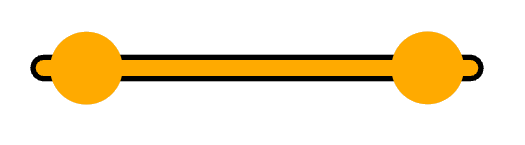 Horizontal yellow line with black outline and two yellow dots just within each end.