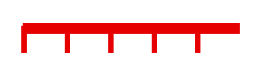 A red horizontal line with five small red vertical lines on bottom. 