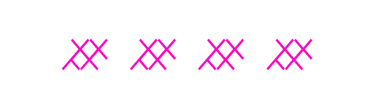 A line with four cross hatched areas and gaps in between each one