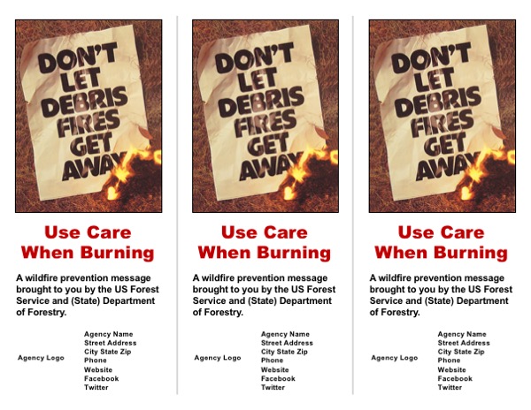 Front cover with image of vintage poster "Don't let debris fires get away