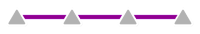 A line of four alternating gray triangles and purple lines. 