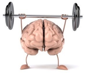 Graphic of a brain lifting a barbell of weights.
