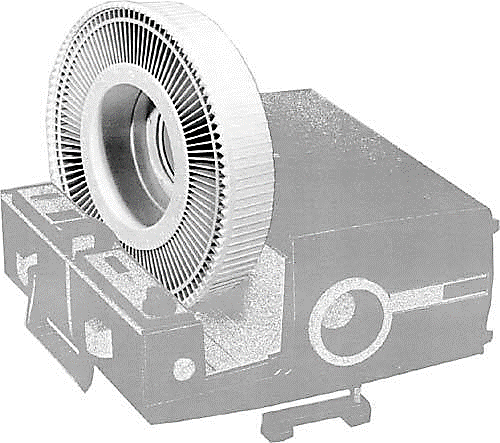 Graphic of a slide projector and tray. 