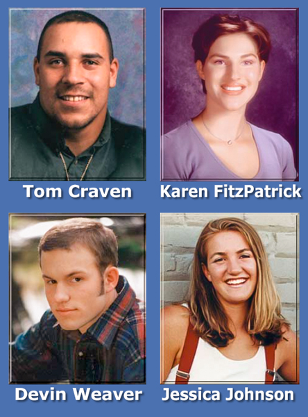 Remembering those that lost their lives on the Thirtymile Fire. From left to right; top row, Tom Craven and Karen FitzPatrick.; bottom row, Devin Weaver and Jessica Johnson.