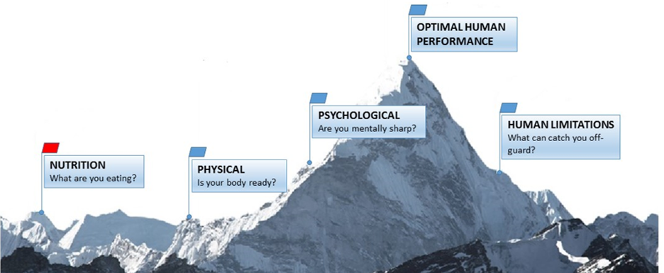 graphic of mountain peak with milestone markers of physical capacity at various points