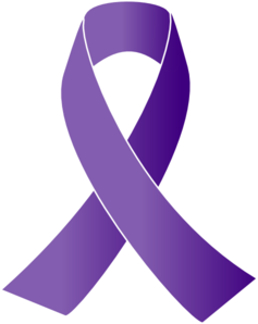 A purple ribbon symbolizing remembrance of those who have passed away.