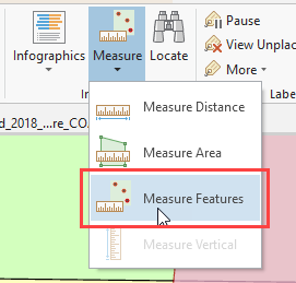 Map ribbon.  Measure selected and Measure Features highlighted.