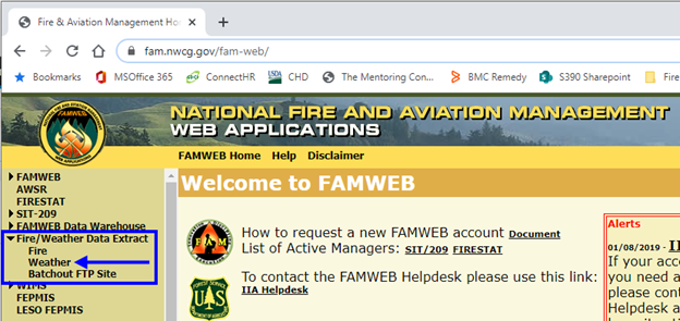 FamWeb Screen shot from Fire and Aviation Management website.