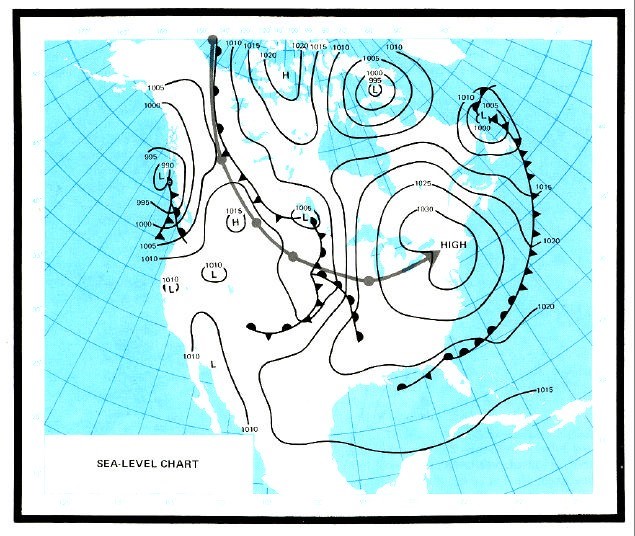 North America showing the Northwest Canadian High synoptic type.
