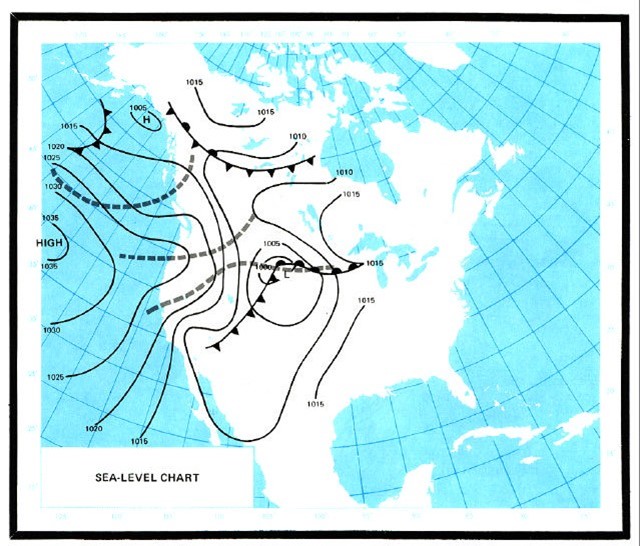 North America showing a post-frontal offshore flow.