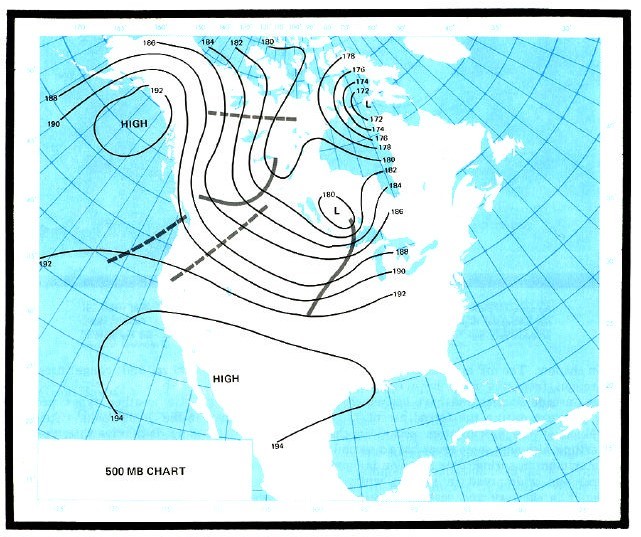 North America showing short wave moisture troughs.