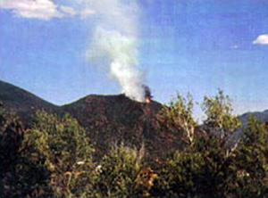 This photo was taken from the Canyon Creek Estates subdivision on July 4th, 1994 at 12:00. The subdivision is located about 2 miles west of the fire.