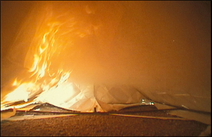 Shelter burning during testing.
