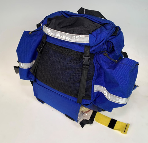 A blue carry bag, a pack. 