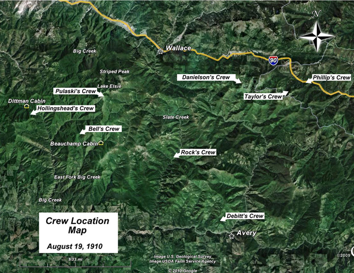 Crew Location Map for August 19, 1910
