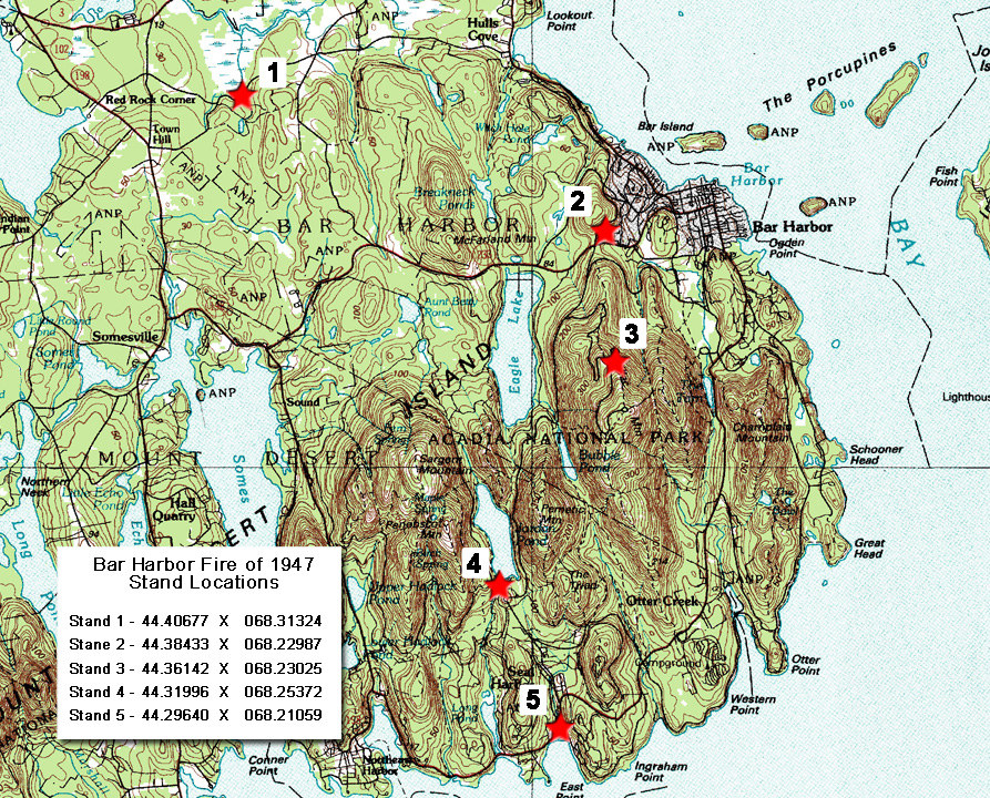 Topo map with NAD 27 GPS locations for stands shown