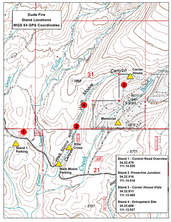 Topographic Map with WGS 84 GPS locations for stands shown