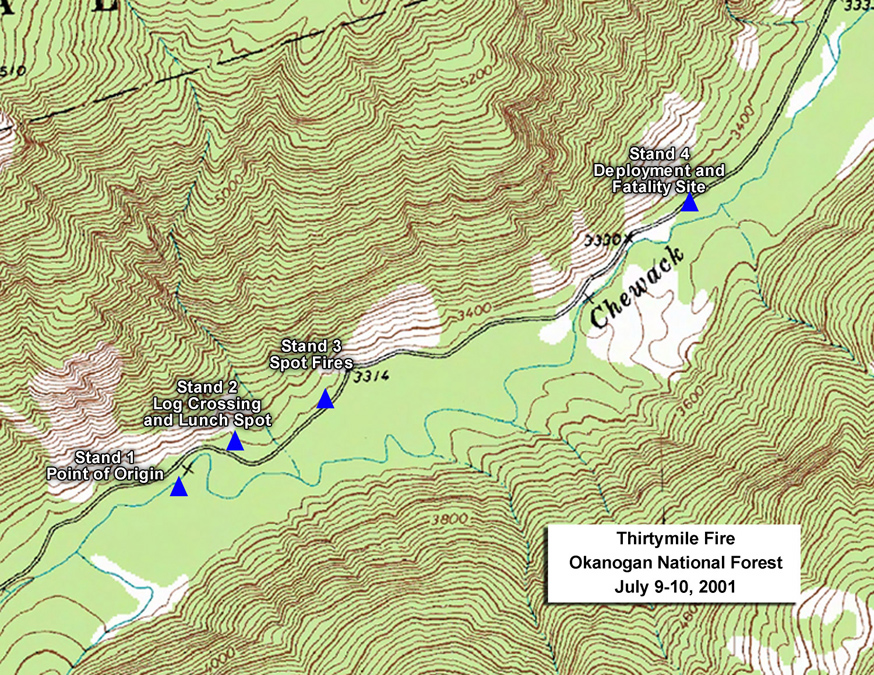 Topo map of Chewuch River with locations for stands shown