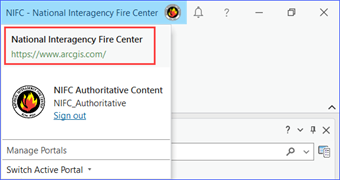 National Interagency Fire Center title and website address https://www.arcgis.com are circled in red.