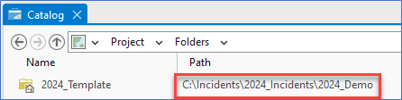 Catalog window is open. Path C:\2023_Incidents\2023_Demo is circled in red.