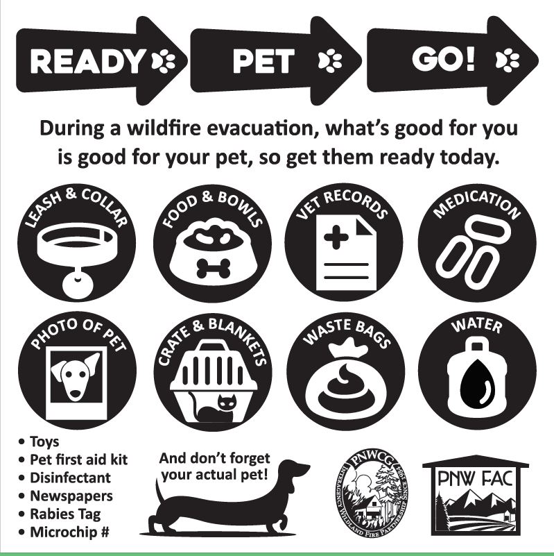 Ready, Pet, Go with graphics showing what to pack for your pet during evacuation