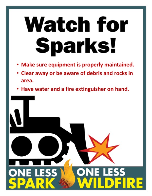 Watch for Sparks with dozier, tips and One Less Spark, one less wildfire logo