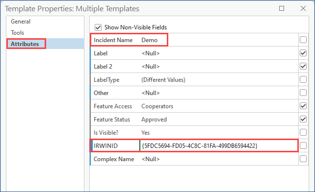 Insert values for incidentname and IRWINID