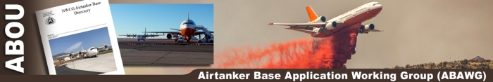 ABAWG decorative banner. On left a screen capture of a guide and an airtanker in background. On right an airtanker drops its retardant in flight.