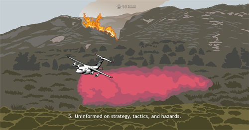 Wildland firefighters rely on coordinated strategies and tactics to efficiently suppress fires and avoid hazards. This Watch Out demonstrates an airtanker dropping retardant away from the intended area, potentially indicating unclear communication.