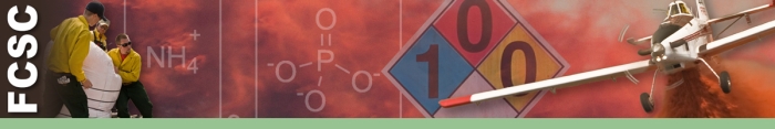 Two wildland fire personnel move a chemical retardant bag. Artistic background of chemical dust, the compound and hazard symbols, with a single engine airtanker flying in on right side of image.  Decorative.
