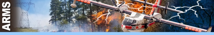 Photo of power lines, fire and a plane flying through lightning. Decorative