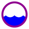 Blue wavy water in purple circle.