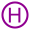 Purple capital H inside purple circle.