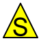 Black S inside yellow triangle with black outline.