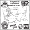 Burning trash can start a wildfire. Pack it out. Smokey Bear, PNWFAC and PNWCG logos