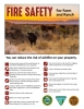 Fire Safety for Farm and Ranch, with a photo of cattle in a field and tips to reduce the risk of wildfire on your property