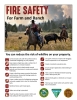 Fire Safety for Farm and Ranch, with image of cowboys rounding up cows with wildfire in background, plus tips on fire prevention.