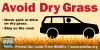Avoid Dry Grass: Car parked on dry grass with flames, never park or drive on dry grass, stay on the road
