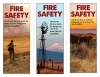 Fire Safety For Farm and Ranch rack card with photos of firefighter at grass fire, Windmill with mountains, cattle. on range
