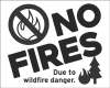 No fires due to wildfire danger, tree with flames, fires prohibited symbol