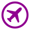 Purple airplane inside purple circle.
