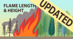 Cartoon image of a flame in the foreground of trees depicting flame length and height updated.