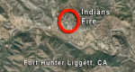 Aerial image of the topography of California showing where shelters were deployed on the Indians Fire.
