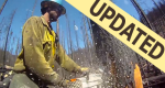 Photo of a firefighter using a chainsaw to making a face cut into a tree.  Updated banner