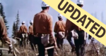 Historic image of firefighters heading to work on the fireline with updated banner.