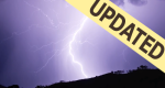 Photo of a bolt of lightening during a storm at night with updated banner.