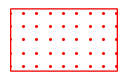 White rectangle with red outline and seven by five red dot pattern inside.