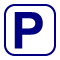 Blue capital P in white square with rounded corners and blue outline.